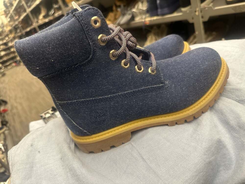 Timberland Women's Premium 6-Inch Dark Blue Canvas Waterproof Lace-Up Boots